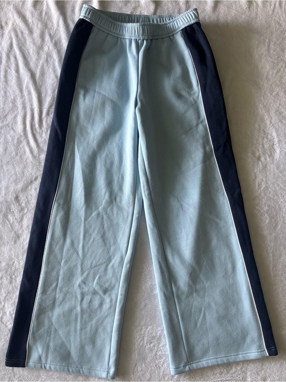 Edikted Light Blue Wide-Leg Pants with Navy Side Panels